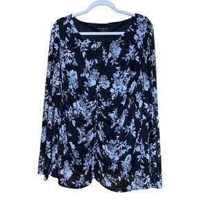 Lane Bryant Plus Size 26 28 Multicolor Floral Print Mesh Overlay Ruched Blouse